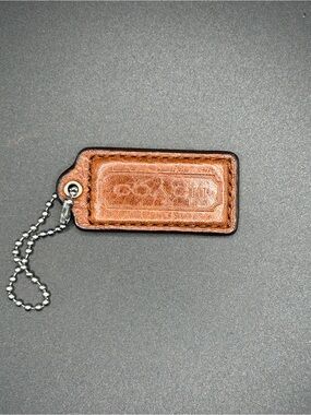 Coach Brown Leather Hang Tag with Ball Chain